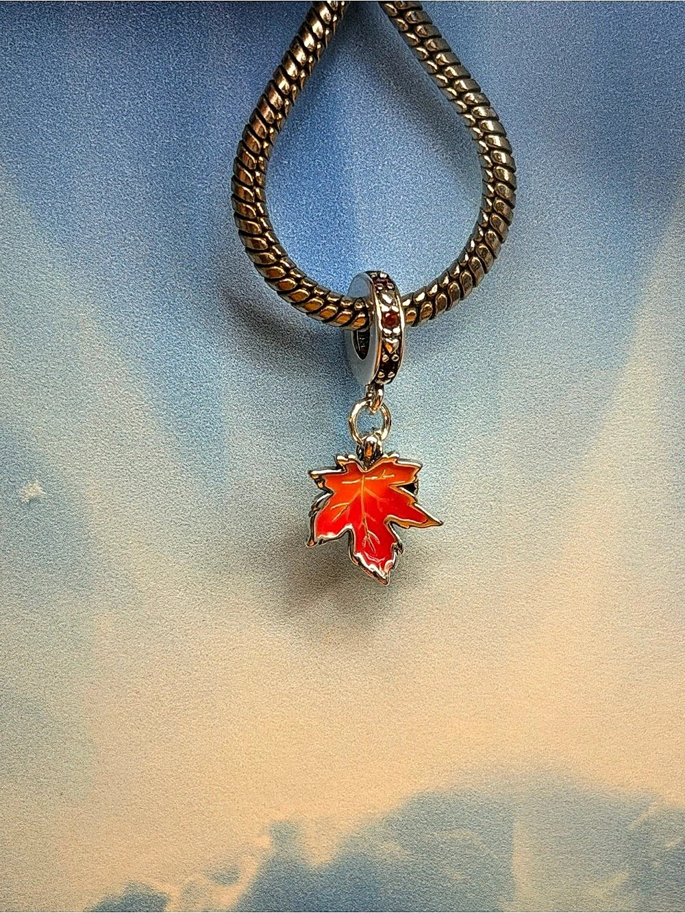 Sterling Silver Maple Leaf Pendant Necklace orange topaz